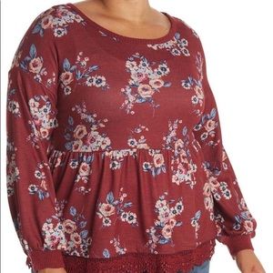 One World Burgundy Floral Shirt